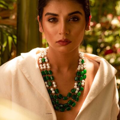 Green & White Stone Necklace