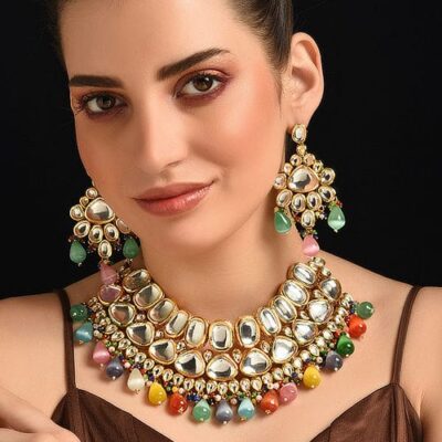 Brass Gold Plated Multicolor Jewellery Set