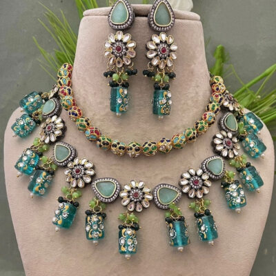 Stone Studded Necklace & Earrings Set