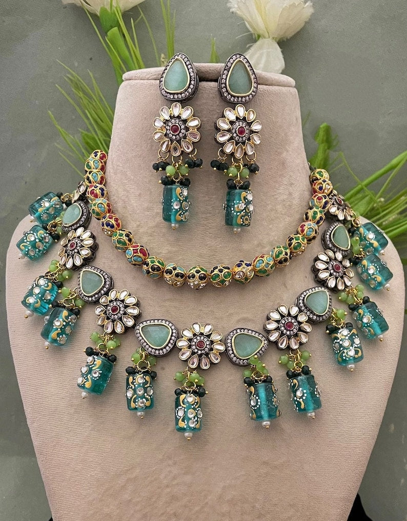 Stone Studded Necklace & Earrings Set