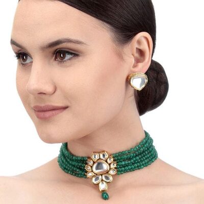 Green Crystal Round Style Choker Set