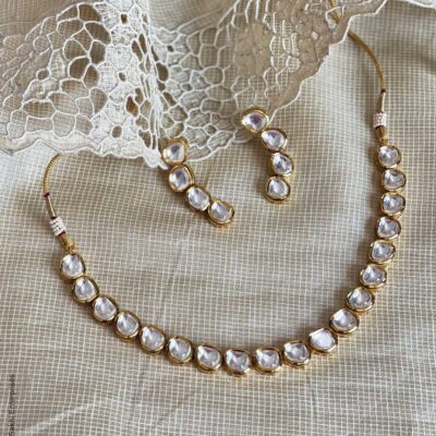 Gold Plated Kundan Studded Necklace & Earrings Set