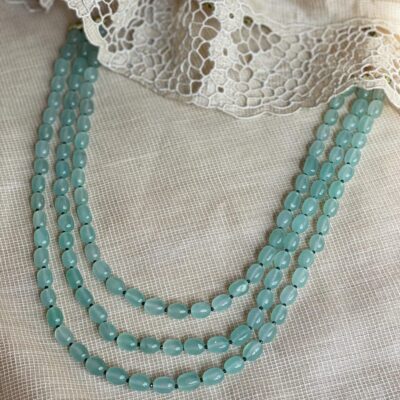Green bead mala in 3 layer