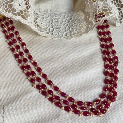 Red Gold Tone Beaded Layered Necklace