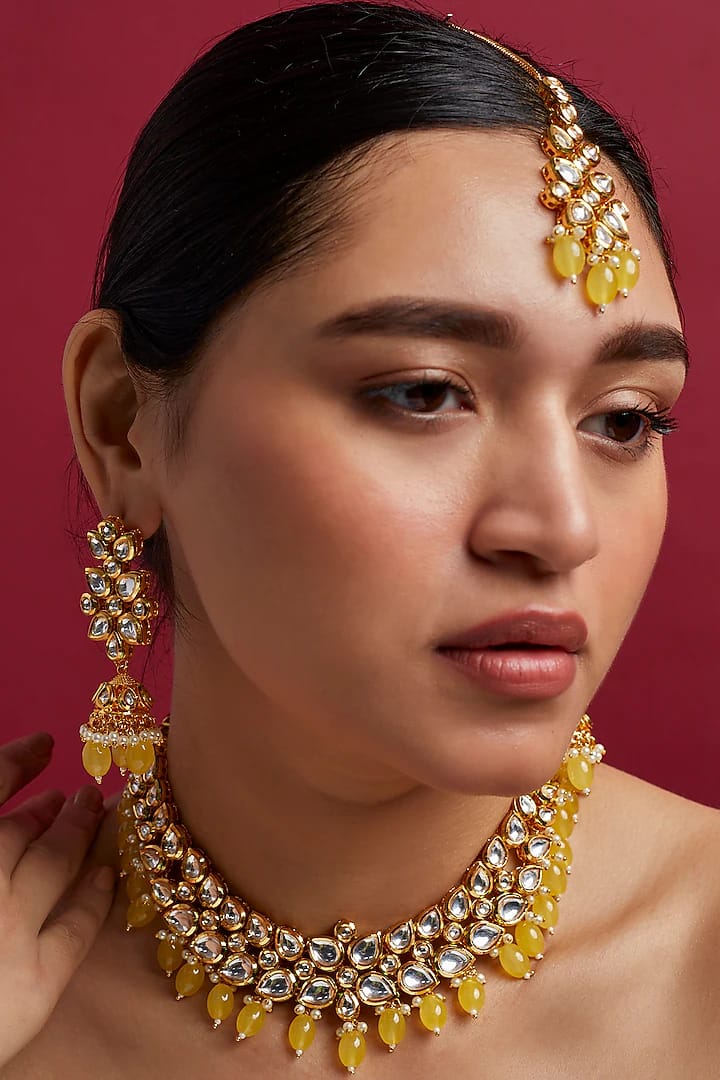 Gold Plated Beaded Choker Necklace Set