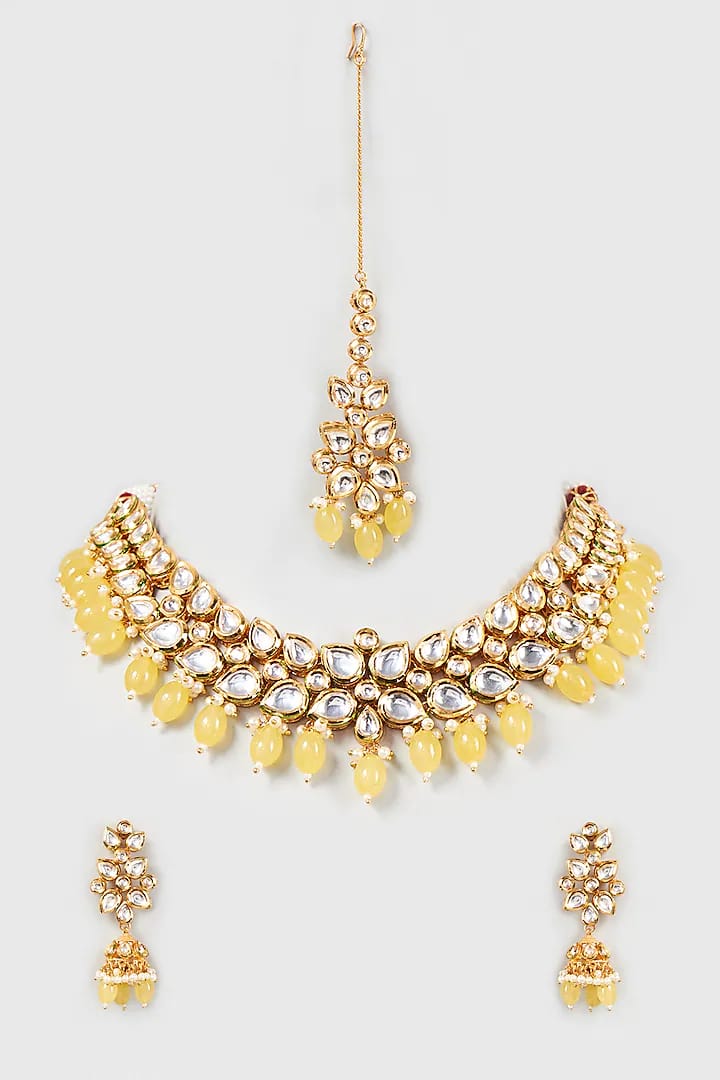 Gold Plated Beaded Choker Necklace Set - Image 2