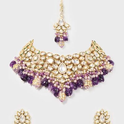 Gold Finish Kundan Polki Necklace Set