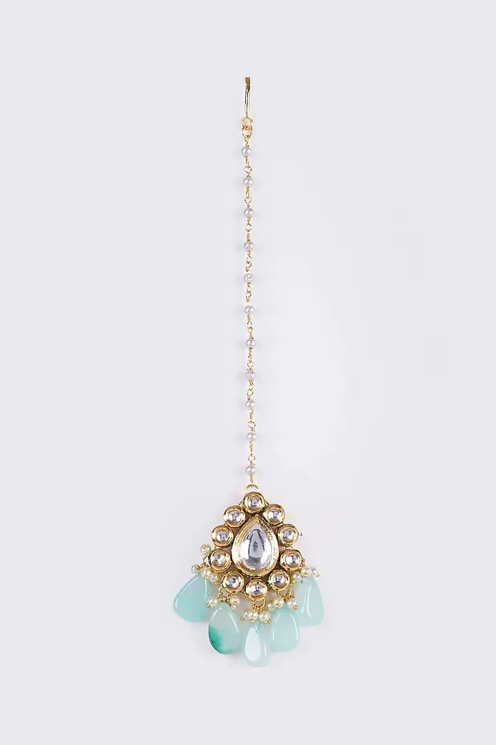 Gold Finish Kundan Polki Necklace Set - Image 3