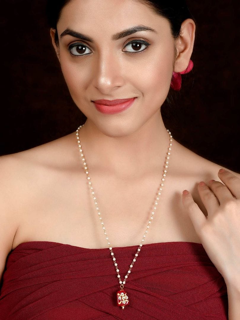 Gold Platead Green Tanjore Kundan Stone Necklace - Image 3