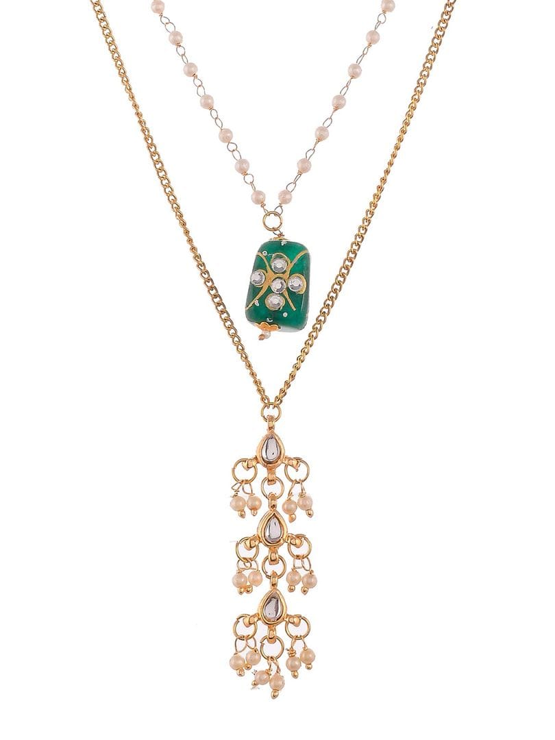 Gold Platead Green Tanjore Kundan Stone Necklace - Image 5