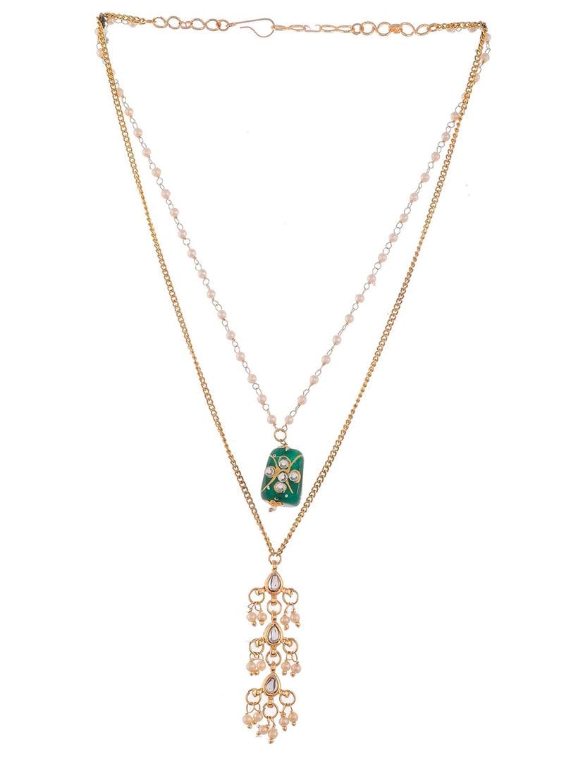 Gold Platead Green Tanjore Kundan Stone Necklace - Image 4