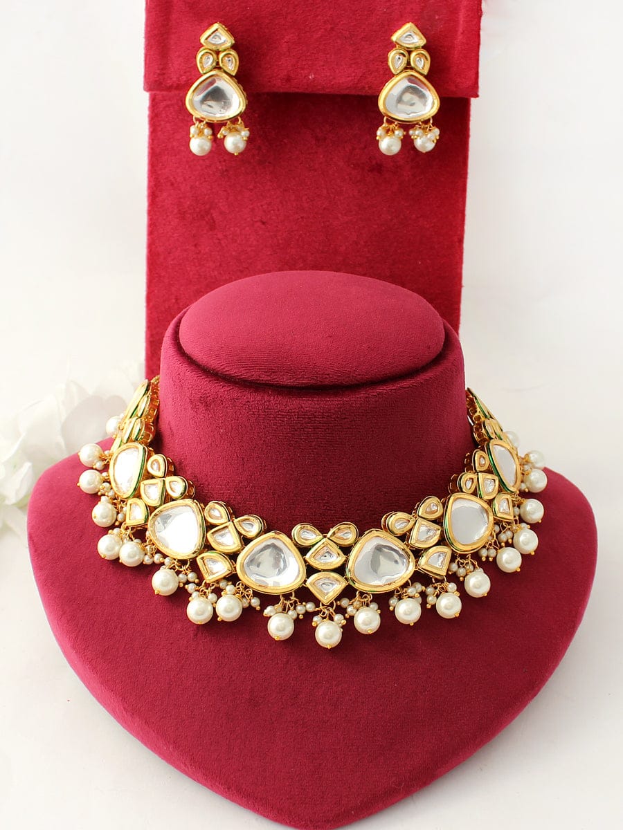 Gold Finish Kundan Necklace Set - Image 2