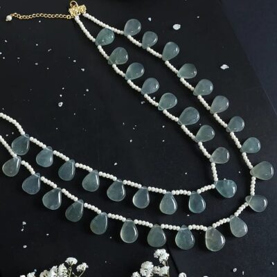 Gold Finish Mint Fluorite Stone Necklace