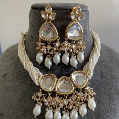 Premium quality gold plated silver foiled Kundan necklace