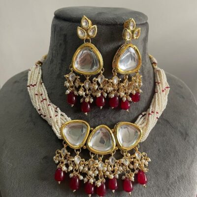 Premium quality gold plated silver foiled Kundan necklace