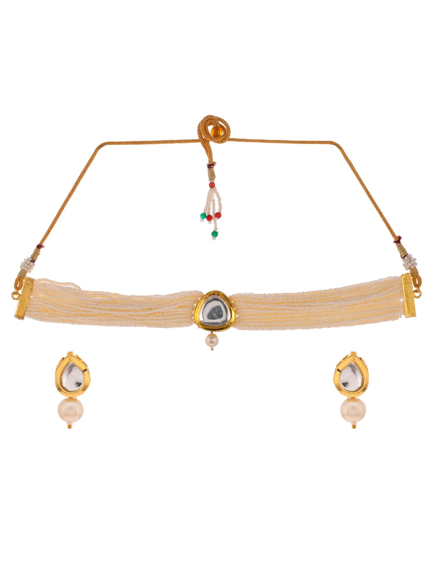 Gold Plated Kundan Choker Jewellery Set - Image 3