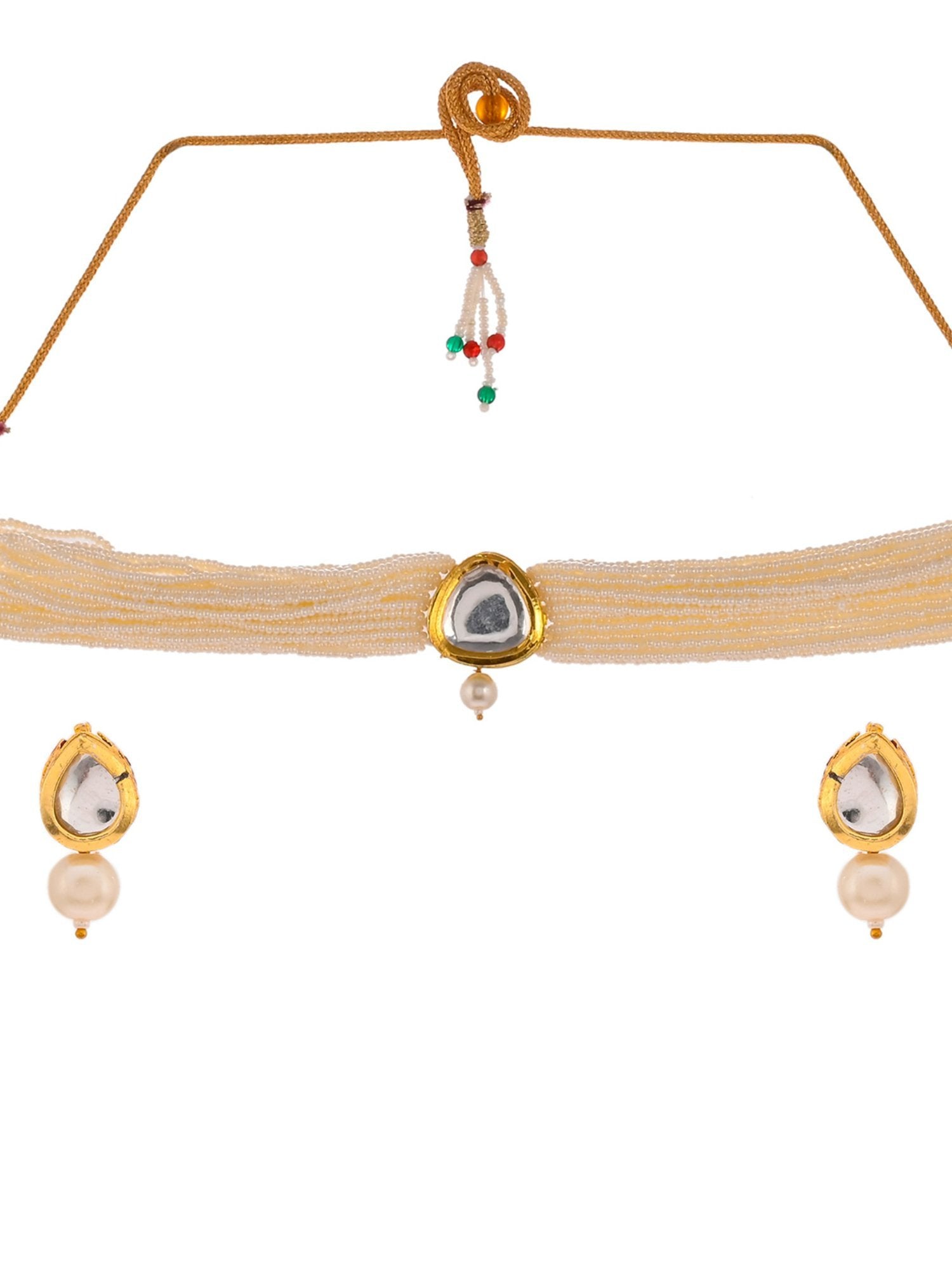 Gold Plated Kundan Choker Jewellery Set - Image 4