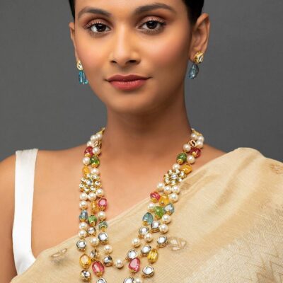 3 Layer Kundan & Pearl Jewellery Set