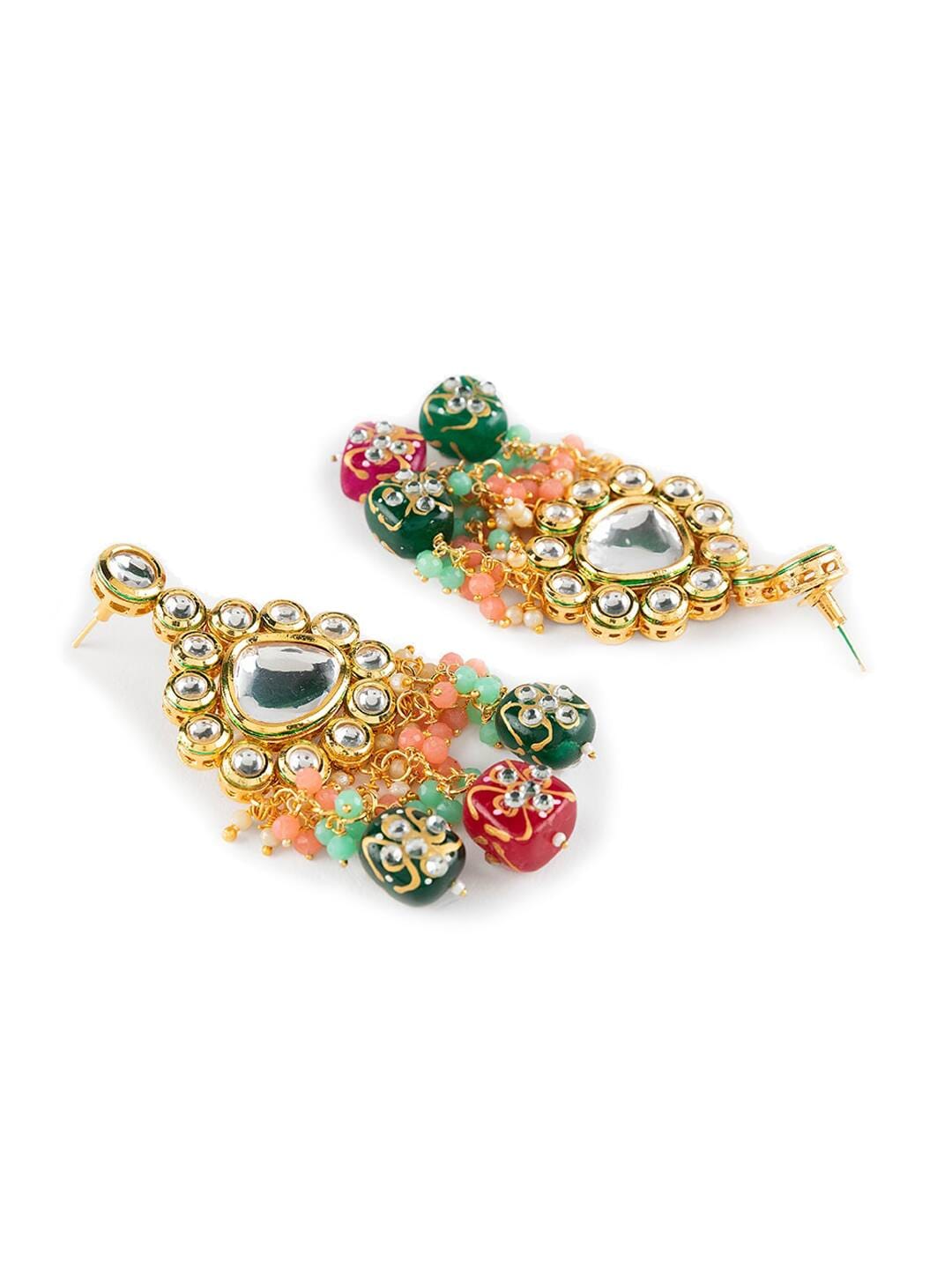 Multicolor Kundan Beaded Gold Plated Jewellery Set with Maangtikka - Image 5