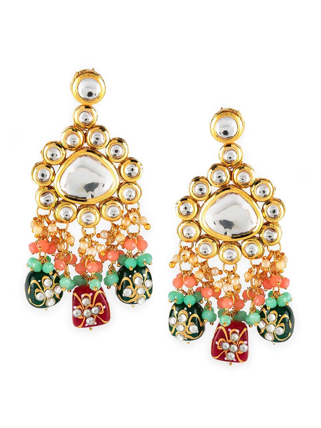 Multicolor Kundan Beaded Gold Plated Jewellery Set with Maangtikka - Image 6