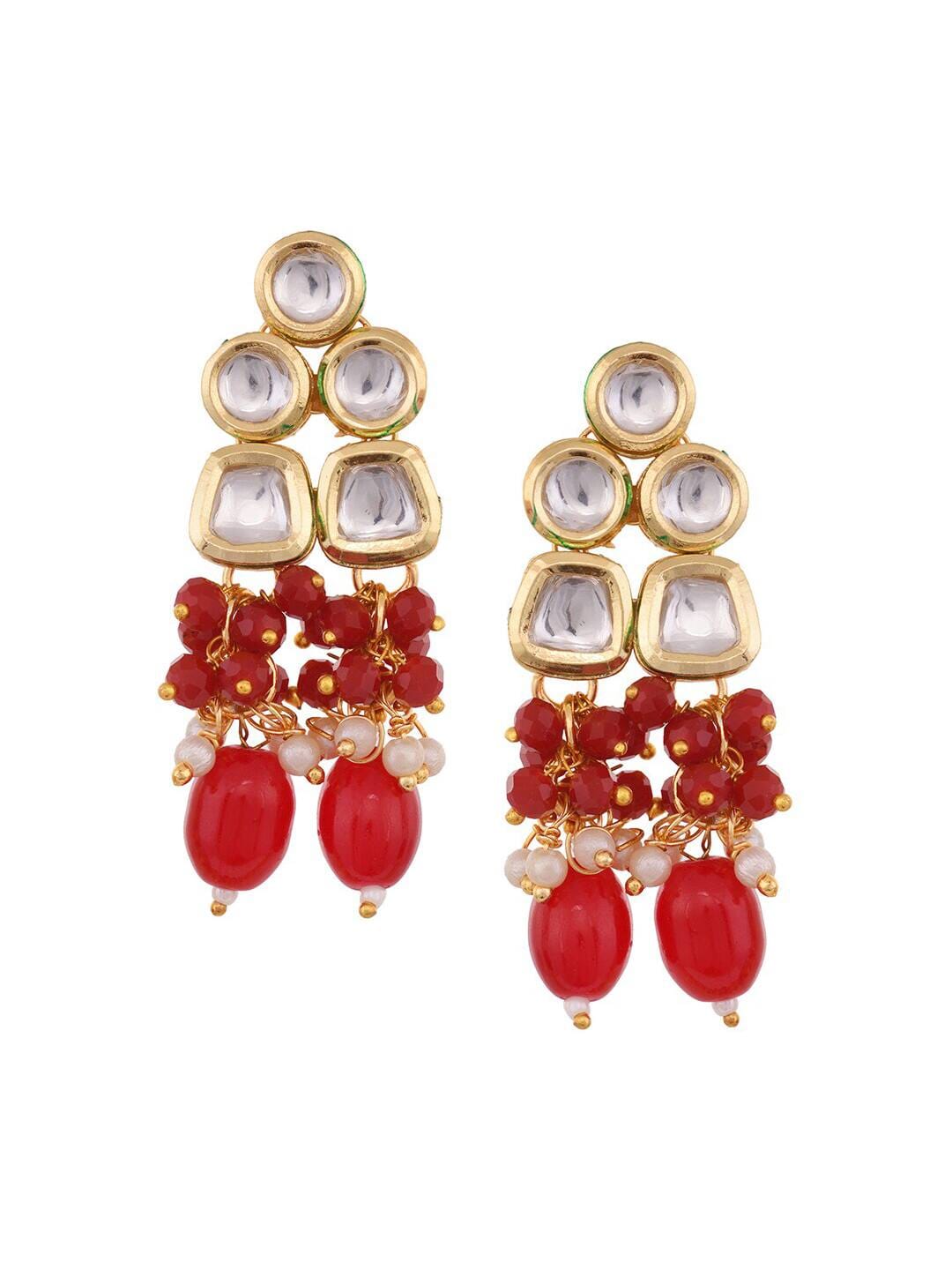 Gold Plated & Red Kundan Studded Handcrafted Jewellery Set - Image 7