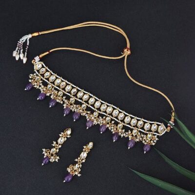 Gold-Plated Kundan-Studded Necklace & Earrings Set