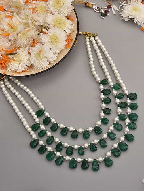 Dark Green And White Pearl Layered Necklace - Image 5