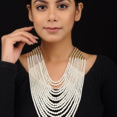 Multi Layered White Finish Pearl Mala