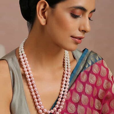 Pink and white pearls layered necklace