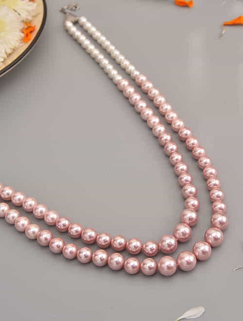 Pink and white pearls layered necklace - Image 3