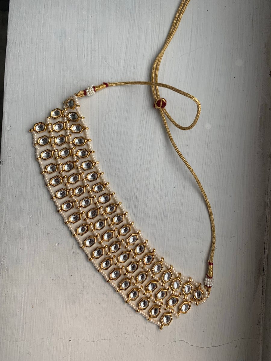 Gold Finish Kundan Polki Choker Necklace - Image 2