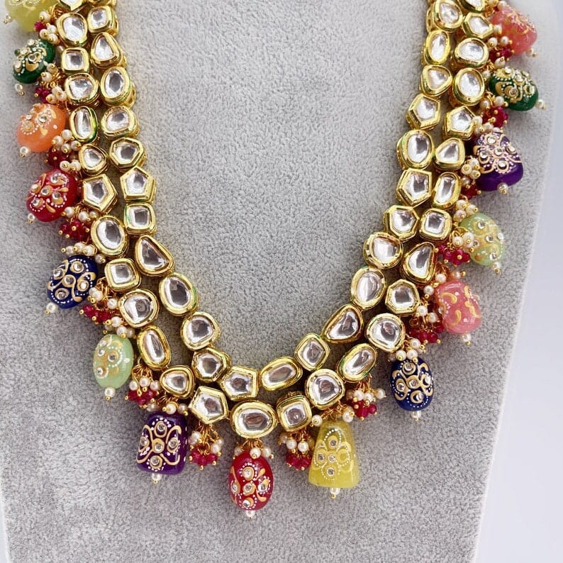 Navratan Meenakari Kundan Hand Painted Onyx Necklace - Image 4