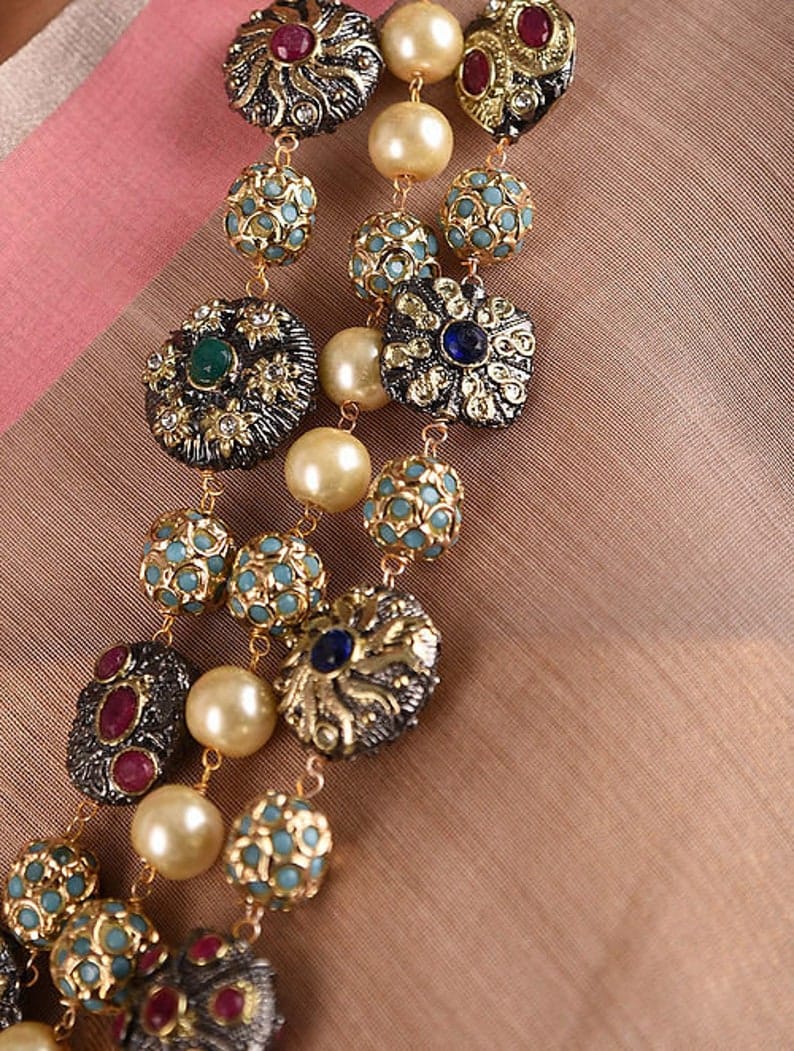 Elegant Victorian Beads Long Multistrand Necklace - Image 2
