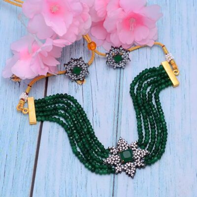 Gold Plated Traditional 5 Layer Kundan Pearl Necklace With Earrings