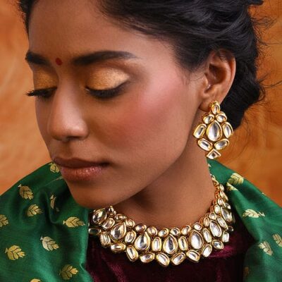 Elegant kundan choker Necklace With Earrings