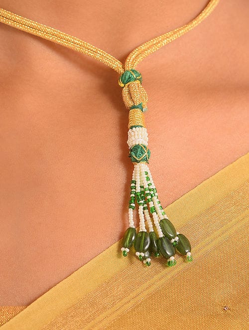 Gold Plated Meenakari Kundan, Emerald & Pearls Layered Necklace - Image 4