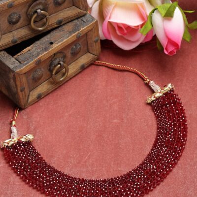 Maroon & Gold-Toned Crystal Choker Necklace