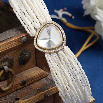 White & Gold-Plated Kundan Choker Necklace