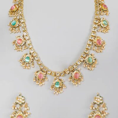 Gold Plated Multicolour Kundan Polki Necklace