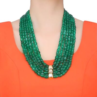 Emerald Stones Multi String Necklace