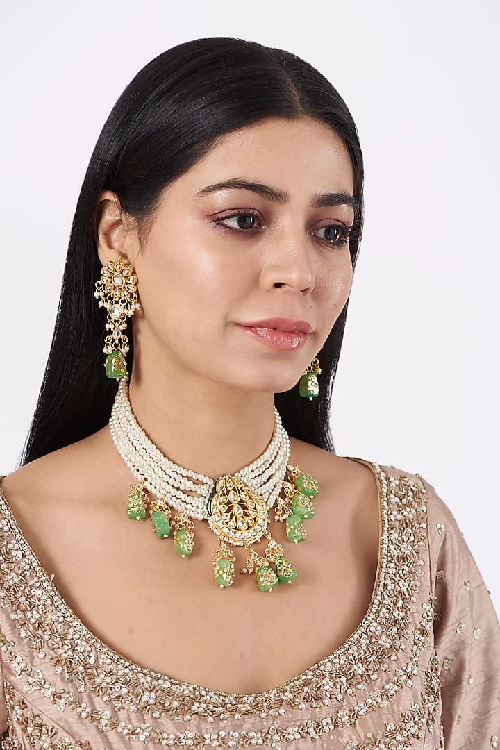 Gold Plated Beaded Layered Necklace Set