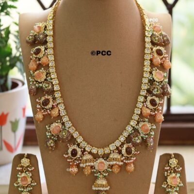 Handmade Long Kundan Necklace With Earrings