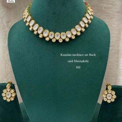 Gold tone white Kundan necklace With Earrings