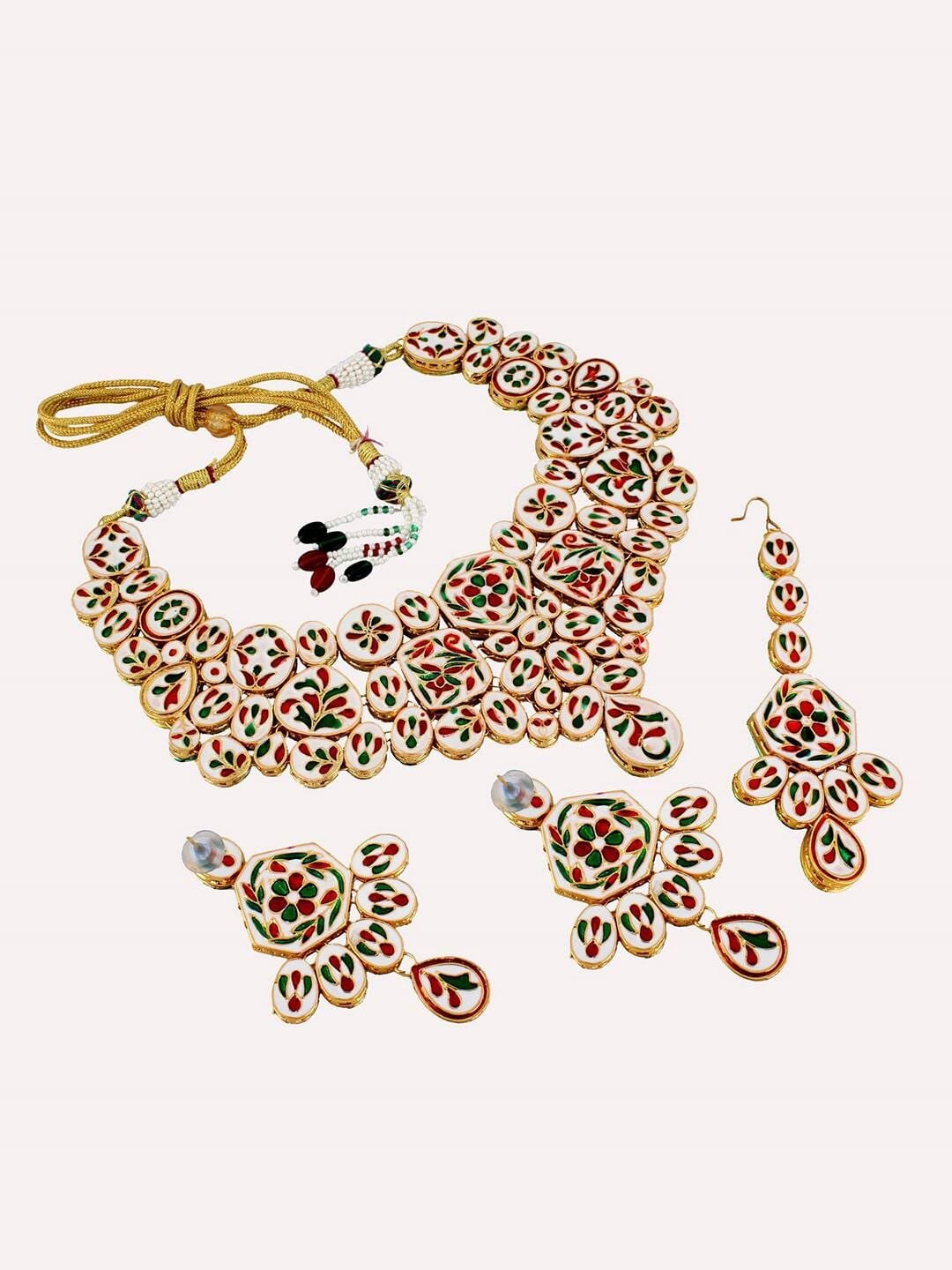 Gold Plated Kundan-Studded Necklace With Earrings & maangtikka - Image 2