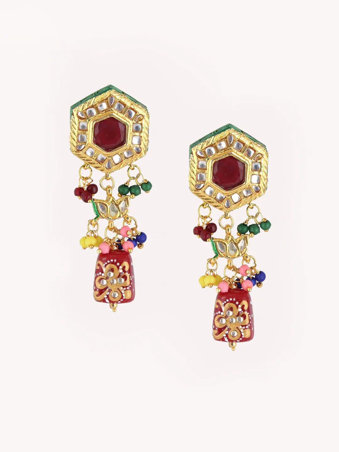 Gold Plated Multicolor Stone Kundan Necklace Set - Image 5