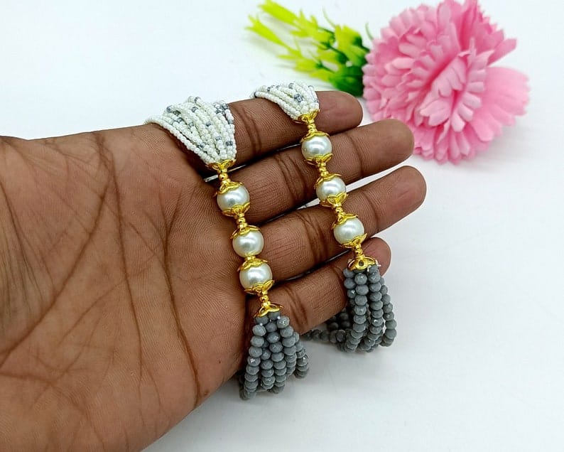 Gold Plated Kundan Beaded Necklace & Earrings Set - Image 10