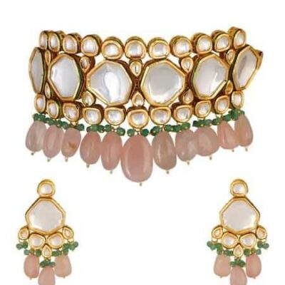 Gold Finish Choker Necklace Set