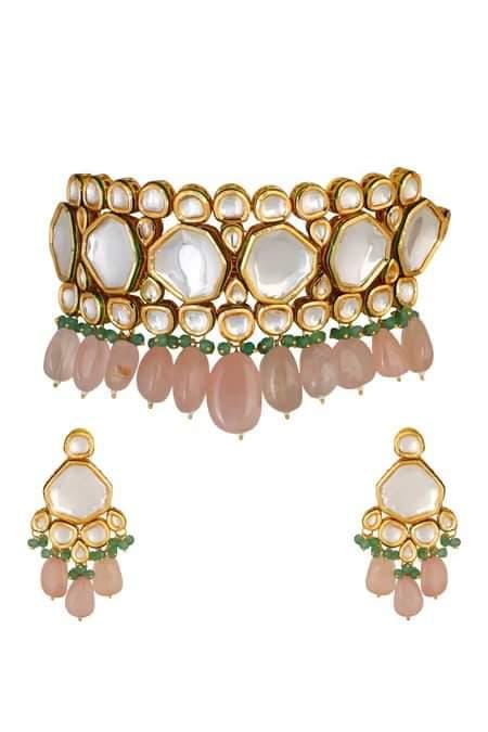 Gold Finish Choker Necklace Set