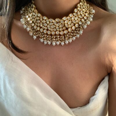 Gold Plated Bridal Kundan Necklace With Earrings