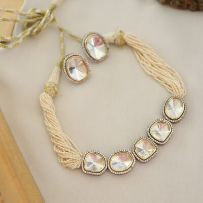 Victorian Uncut Polki Faux Diamond Necklace set